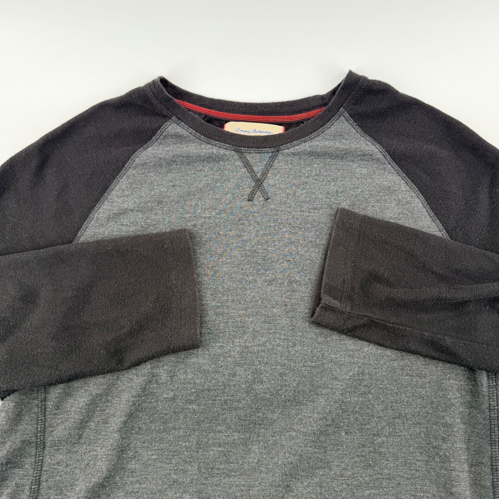 Tommy Bahama Raglan Long Sleeve T-Shirt Colorblock Coastal Grey Black XLT